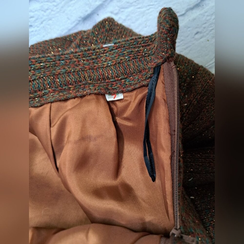 Vintage 70s 60 San Yuet Women's 2 Pc Set Skirt Jacket Suit Brown Japan Small 25W - Picture 14 of 14